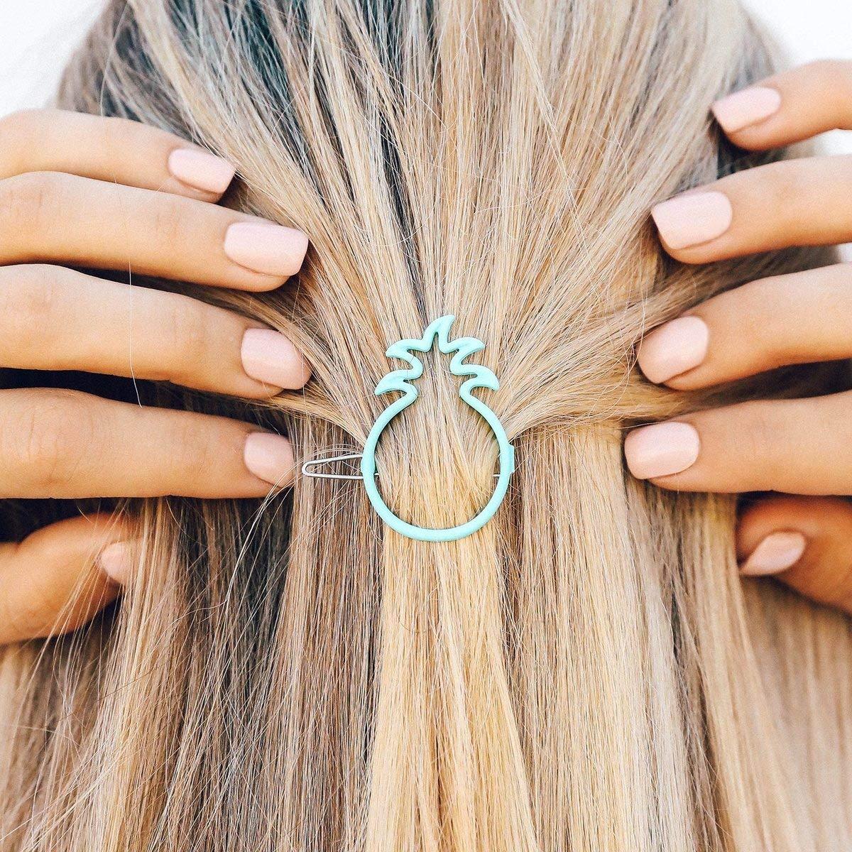 imagePura Vida Salmon Enamel Pineapple Hair Barrette 100 Brass Base Stylish Clip Design 2 InchesBlue