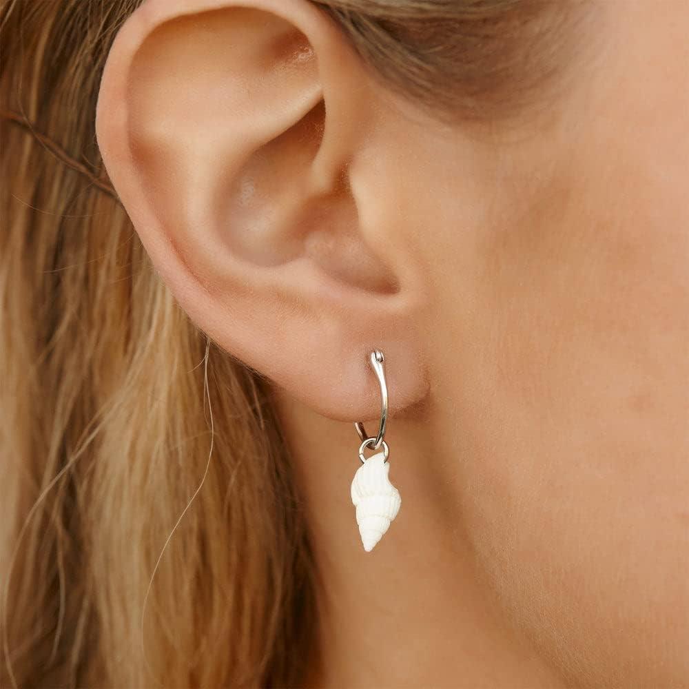 imagePura Vida SilverPlated Elle Shell Hoop Earrings Brass Base Sterling Silver Posts 1 Pair
