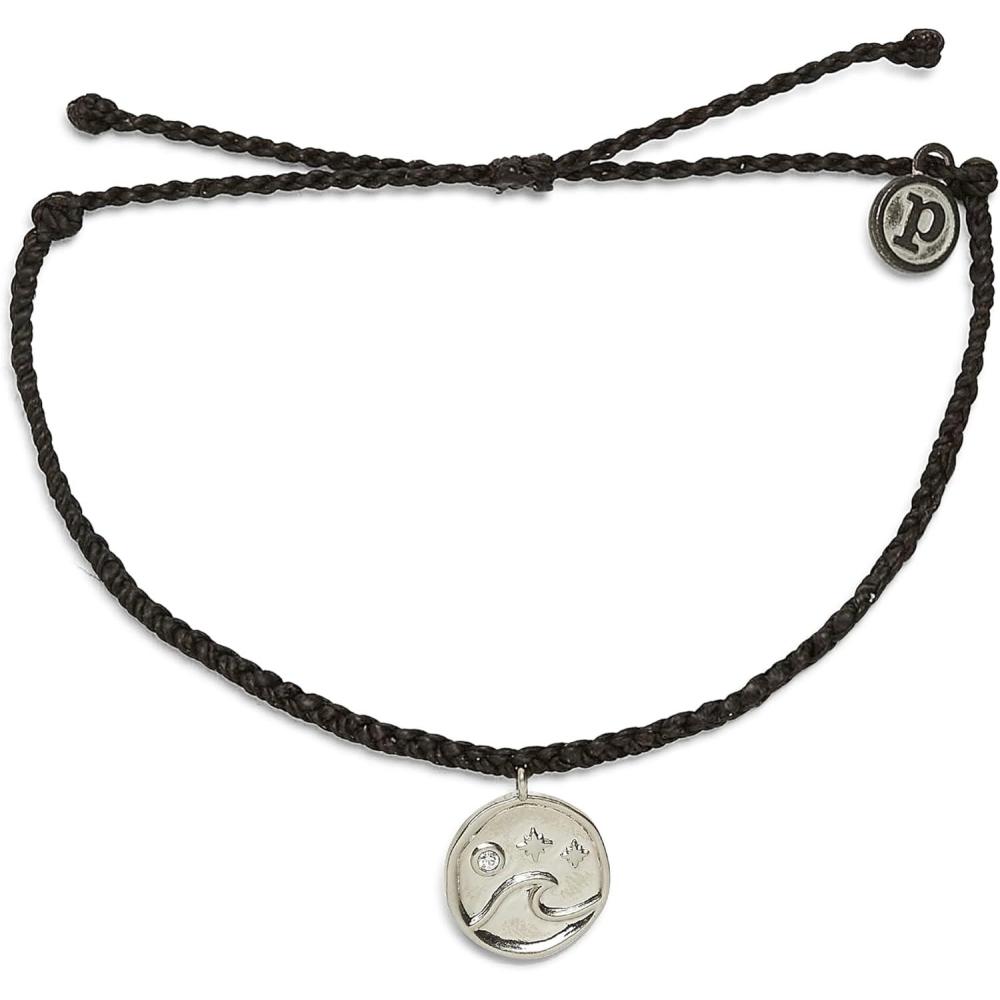 imagePura Vida Bracelet Silver or Gold Crystal Wave Coin Charm Bracelet  Handmade with Czech Crystal Adjustable with Waterproof Band  Stackable Bracelets Handmade BraceletssBlack