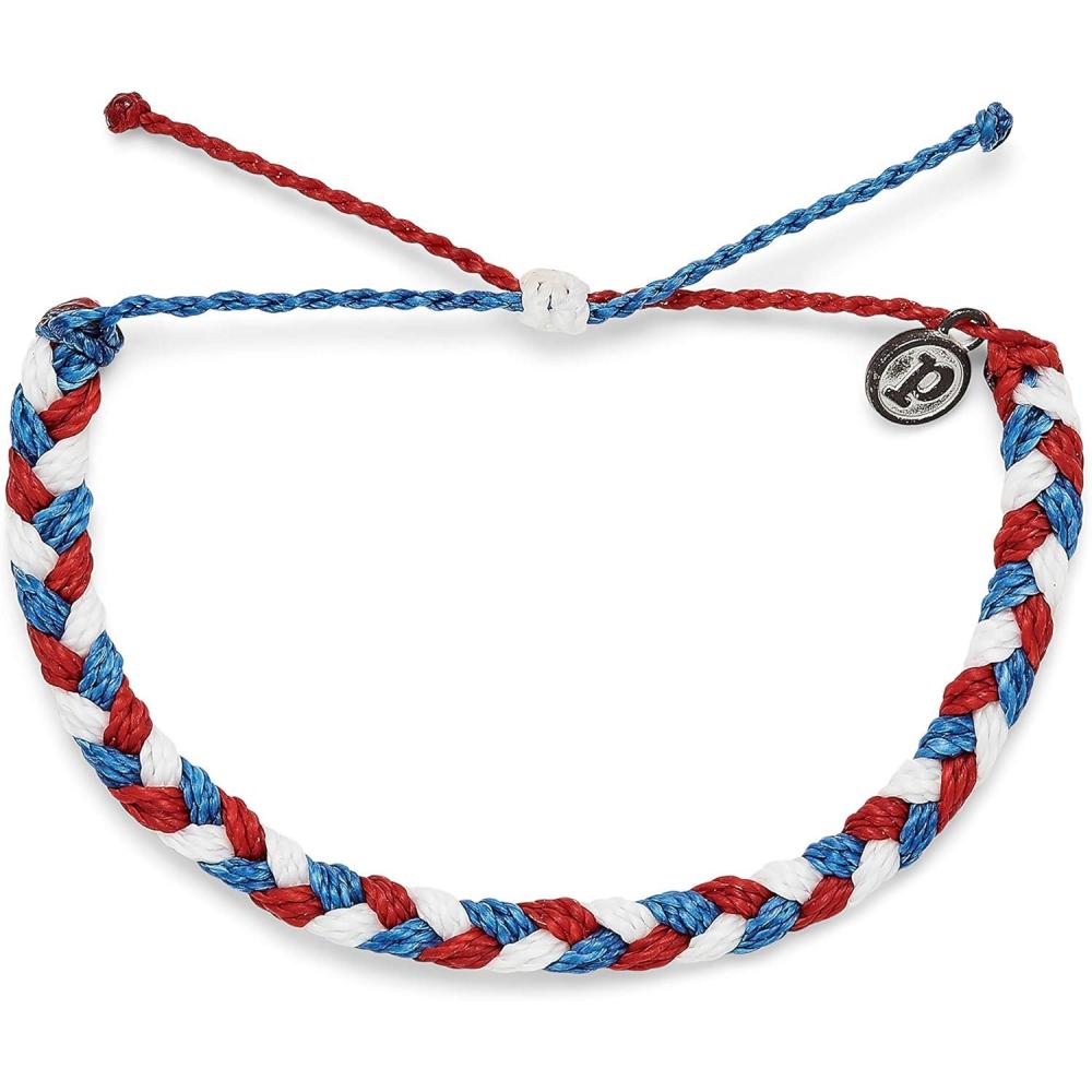 imagePura Vida Braided Bracelet  100 Waterproof Adjustable Band  Brand CharmRed White Blue