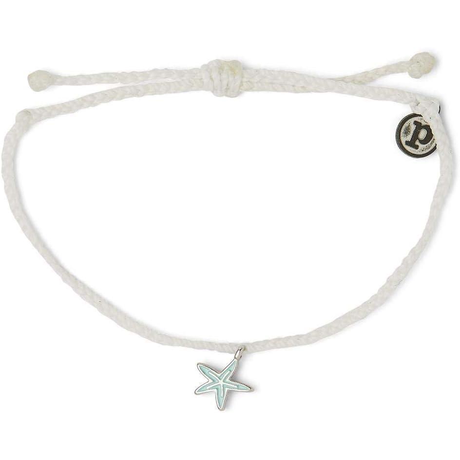 imagePura Vida Gold or Silver  Enamel Starfish Bracelet wPlated Charm  Adjustable Band 100 WaterproofSilver Blue White