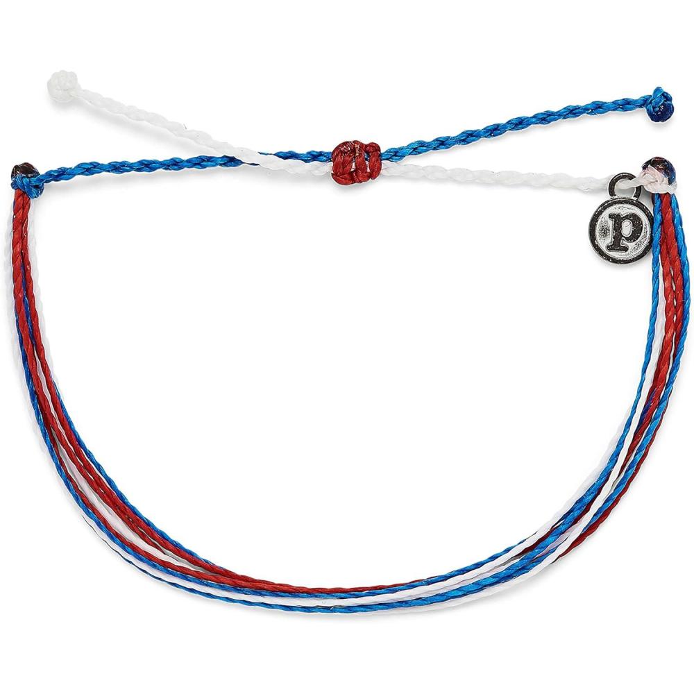 imagePura Vida Original Spring 2021 Style Bracelet  100 Waterproof Adjustable Band  Plated Brand CharmRed White Blue