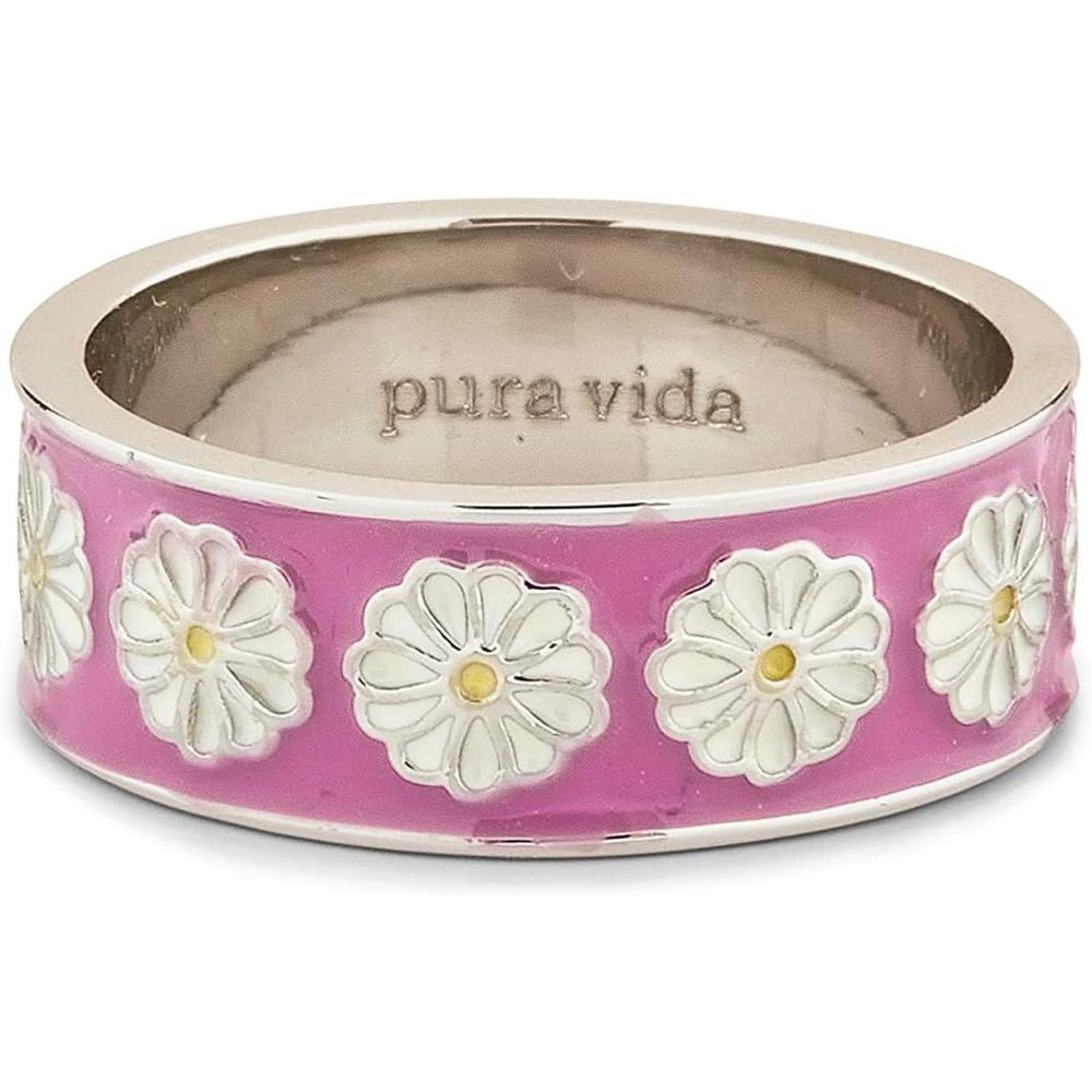 imagePura Vida Rose Gold or Silver Plated Dreamy Daisy Ring  Brass Base Stackable Band Brand Stamp  Size 59Silver