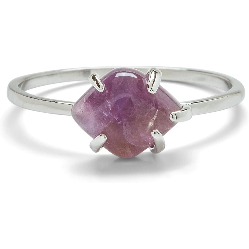 imagePura Vida Rose Gold or SilverPlated Crystal Cove Ring wRose Quartz or Amethyst Brass Base Gemstone Charm Rhodium Size 59Silver