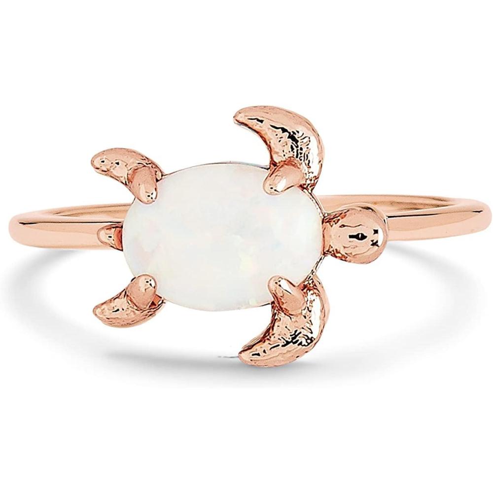 imagePura Vida Rose Gold or SilverPlated Opal Sea Turtle Ring wWhite or Blue Stone  Brass Base Stylish Design  Size 59Rose Gold