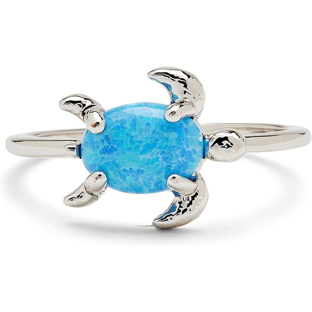 imagePura Vida Rose Gold or SilverPlated Opal Sea Turtle Ring wWhite or Blue Stone  Brass Base Stylish Design  Size 59Silver