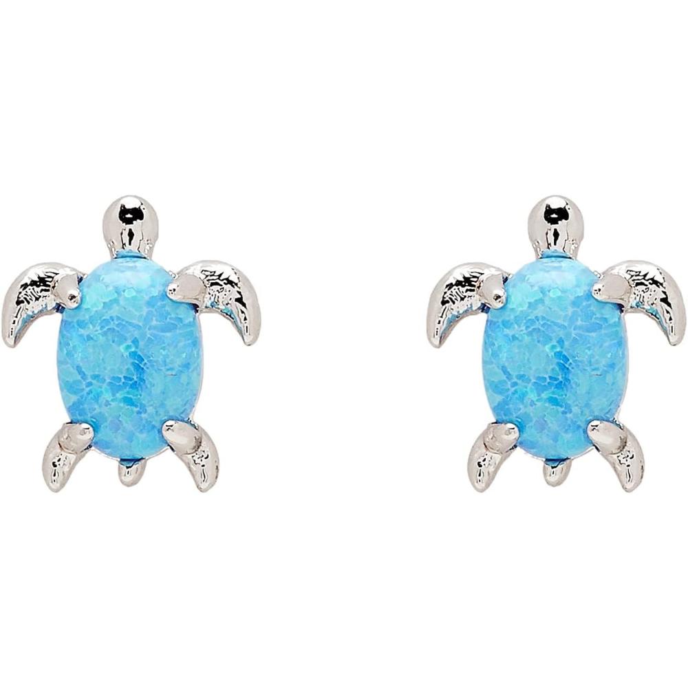imagePura Vida Rose Gold or SilverPlated Opal Sea Turtle Stud Earrings  White or Blue Stone Sterling Silver Posts  1 PairSilver