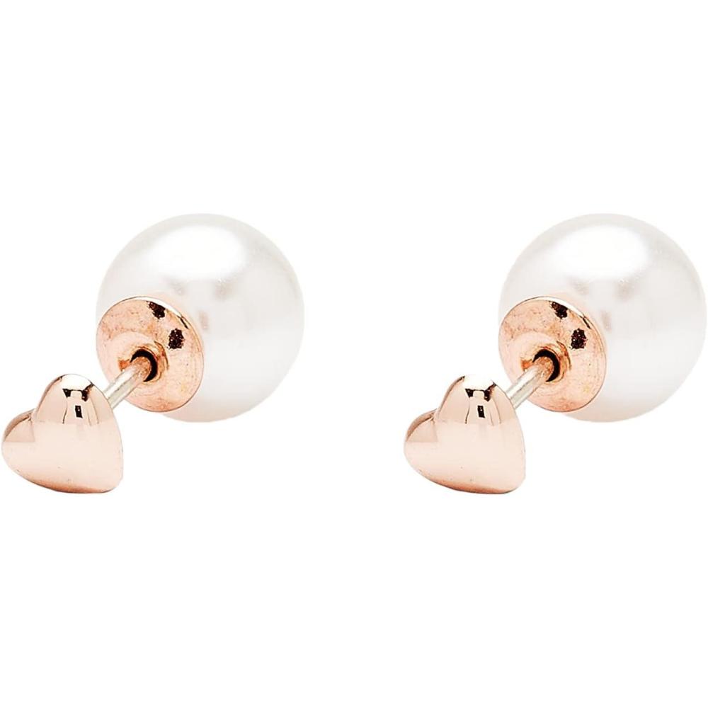 imagePura Vida Rose GoldPlated Pearl amp Heart DoubleSided Stud Earrings  Brass Base Sterling Silver Posts  1 Pair