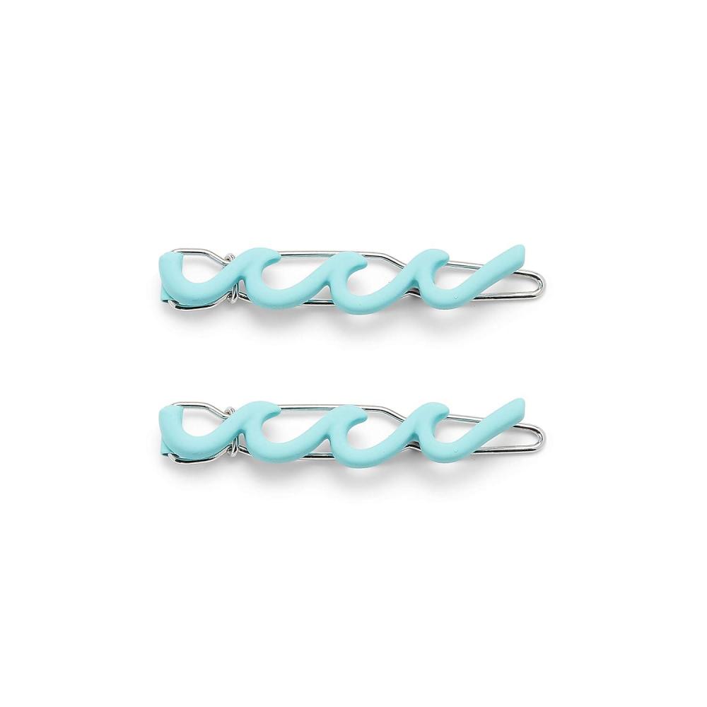 imagePura Vida Salmon Enamel Wave Hair Barrette Set 100 Brass Base Stylish Clip Design 2 Inches Pack of 2Blue