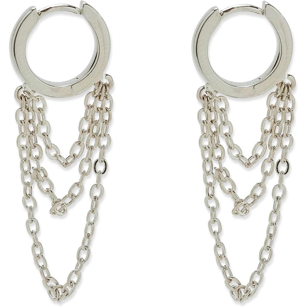 imagePura Vida Silver Draped Chain Hoop Earrings  Handmade Earrings with ECoating Boho Earrings  Sterling Silver Earrings for Women Statement Earrings for Women Boho Jewelry for Women  1 Pair