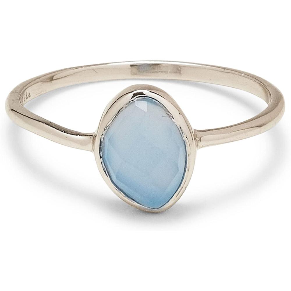 imagePura Vida Silver Organic Stone Ring  Handmade with Blue Chalcedony Brass Base with Rhodium Plating  Womens Cute Boho Ring  Size 59