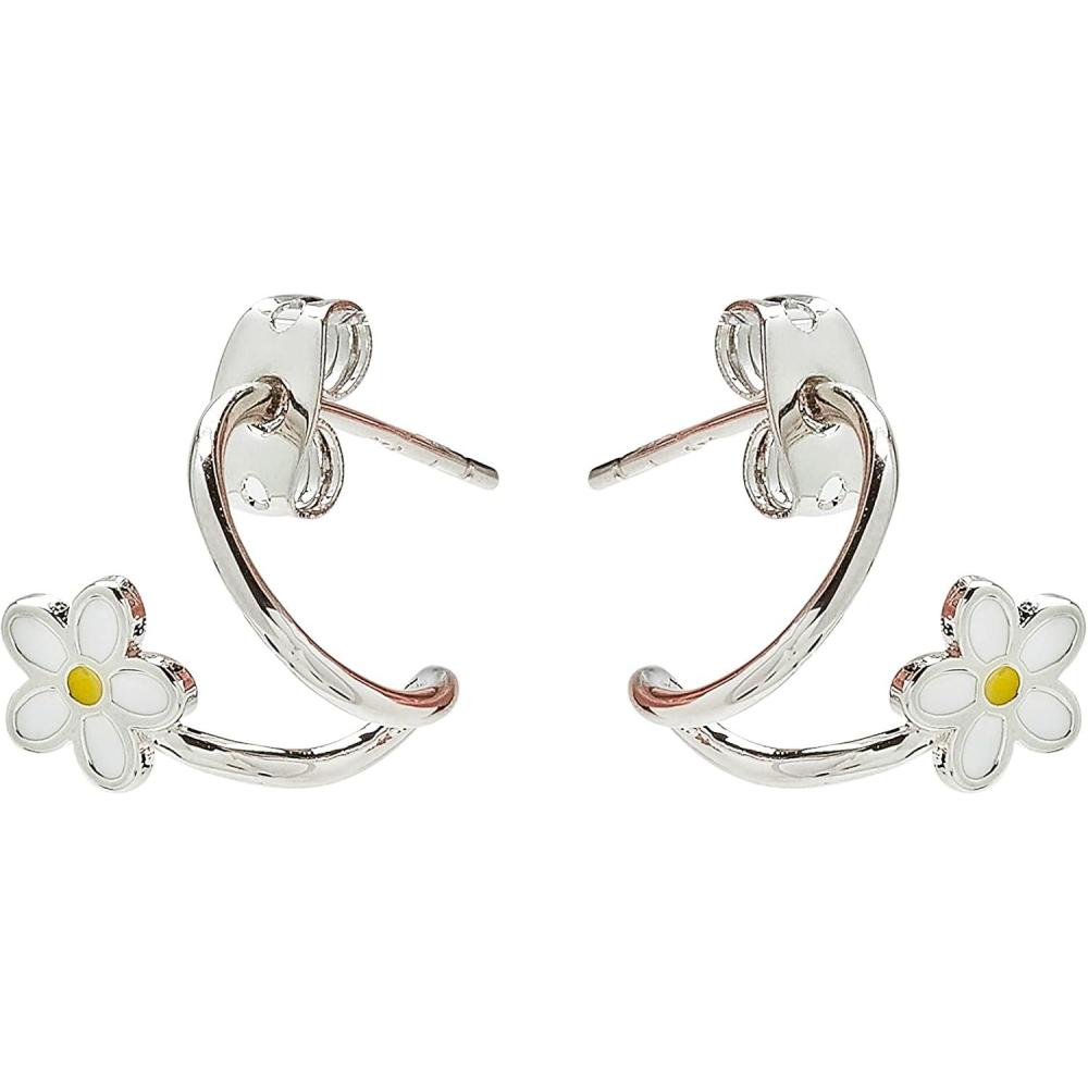 imagePura Vida Silver Plated Charmed Illusion Huggie Earrings wEnamel Flower  Brass Base Sterling Silver Posts  1 Pair