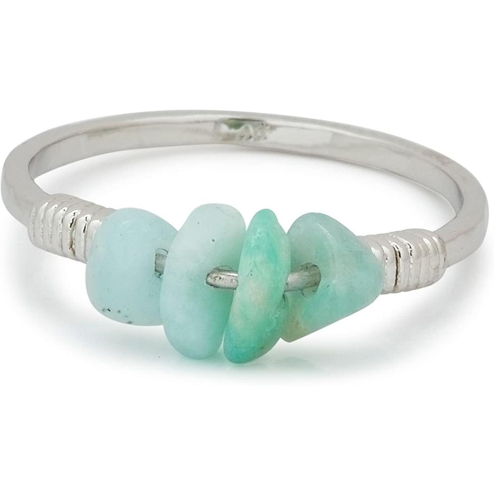 imagePura Vida Silver Plated Wire Wrapped Gemstone Ring wNatural Amazonite  Brass Base Rhodium Plating  Size 59