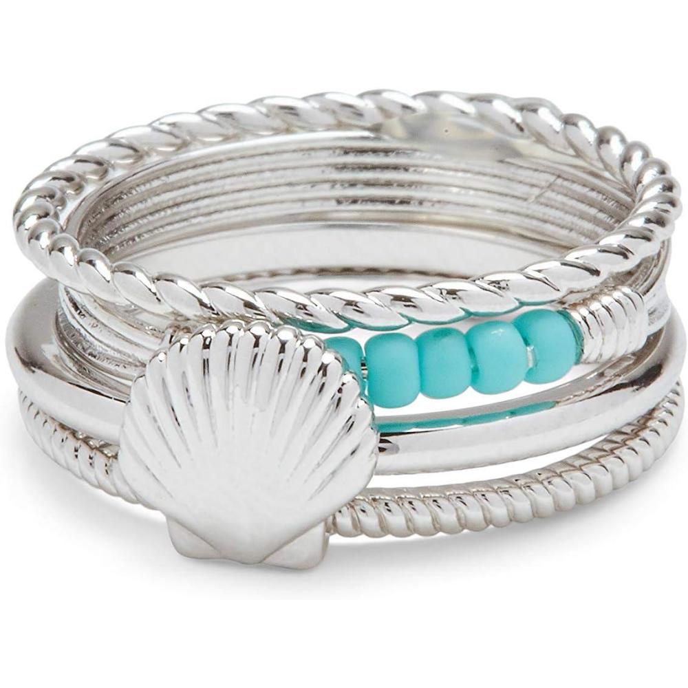 imagePura Vida Silver Shell Ring Stack  Brass Base Band Rhodium Plating  Sizes 59