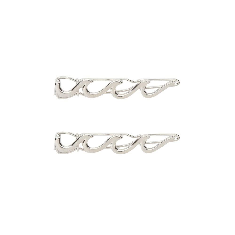 imagePura Vida Silver Wave Hair Barrette Set  100 Brass Base Stylish Clip Design  2 Inches Pack of 2Silver