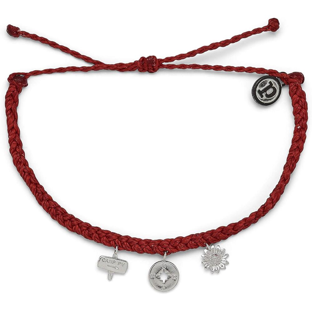 imagePura Vida Silver or Gold Happy Camper Bracelet  100 Waterproof Adjustable Band  Brand CharmDark Red