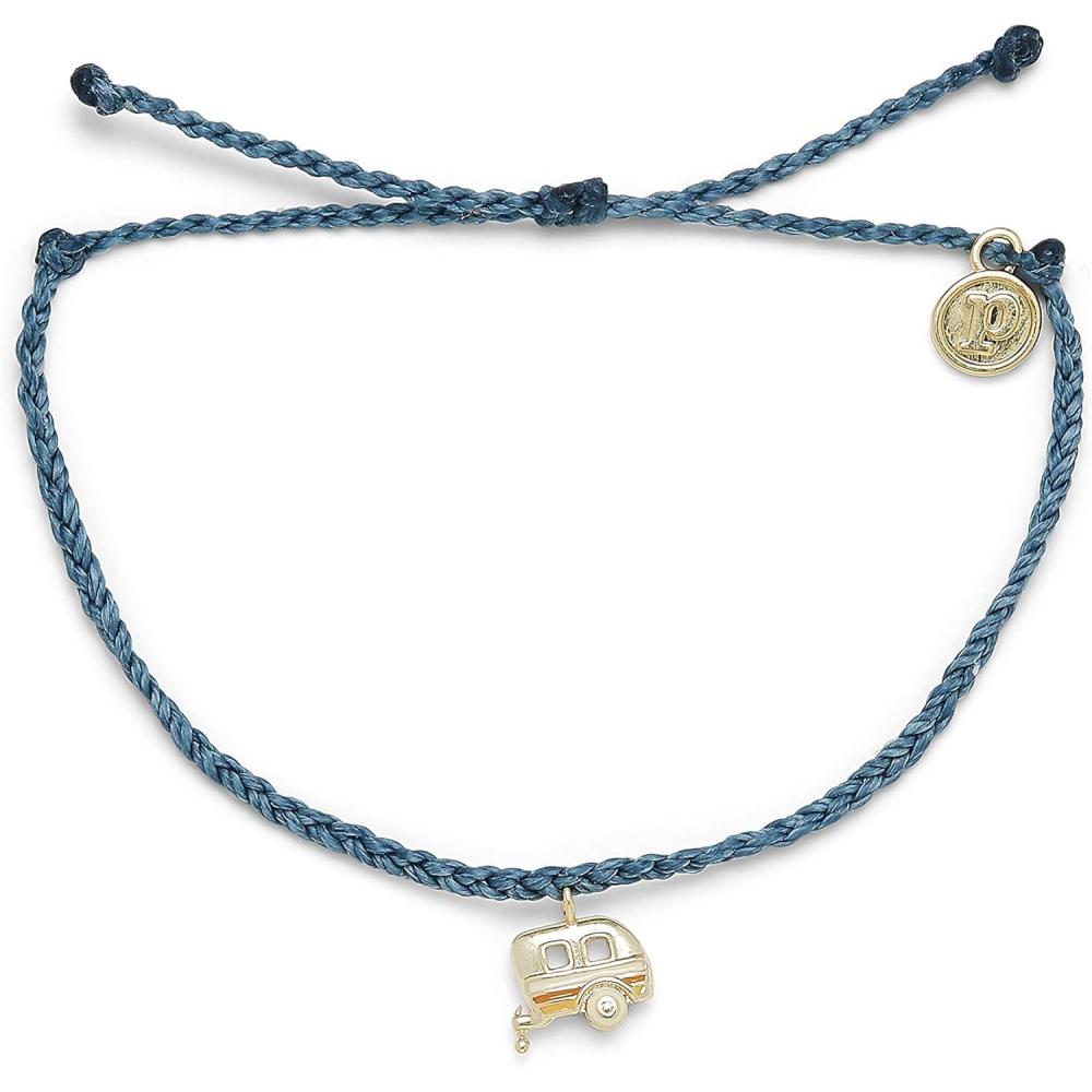 imagePura Vida Silver or Gold On the Road Bracelet  100 Waterproof Adjustable Band  Brand CharmDusty Blue