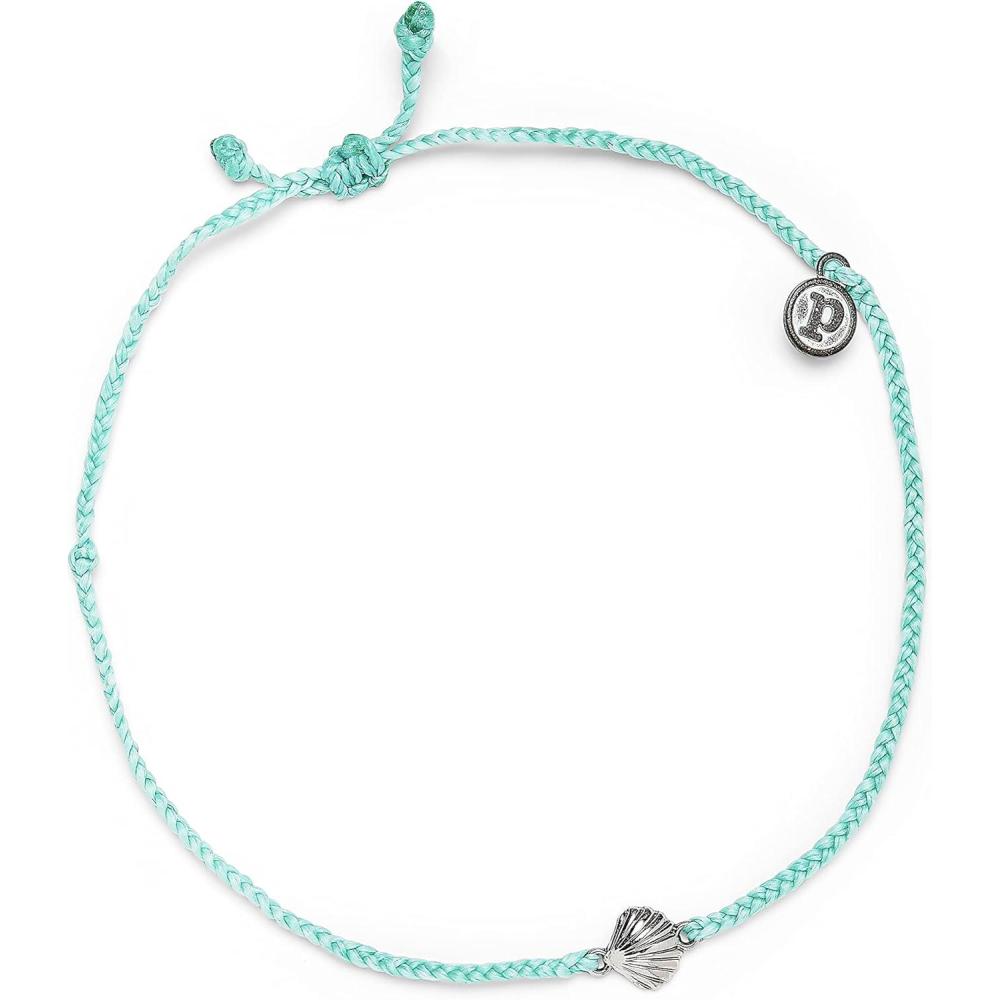 imagePura Vida Silver or GoldPlated Scallop Anklet  Adjustable Band WaxCoated  Brand CharmSilver  Seafoam