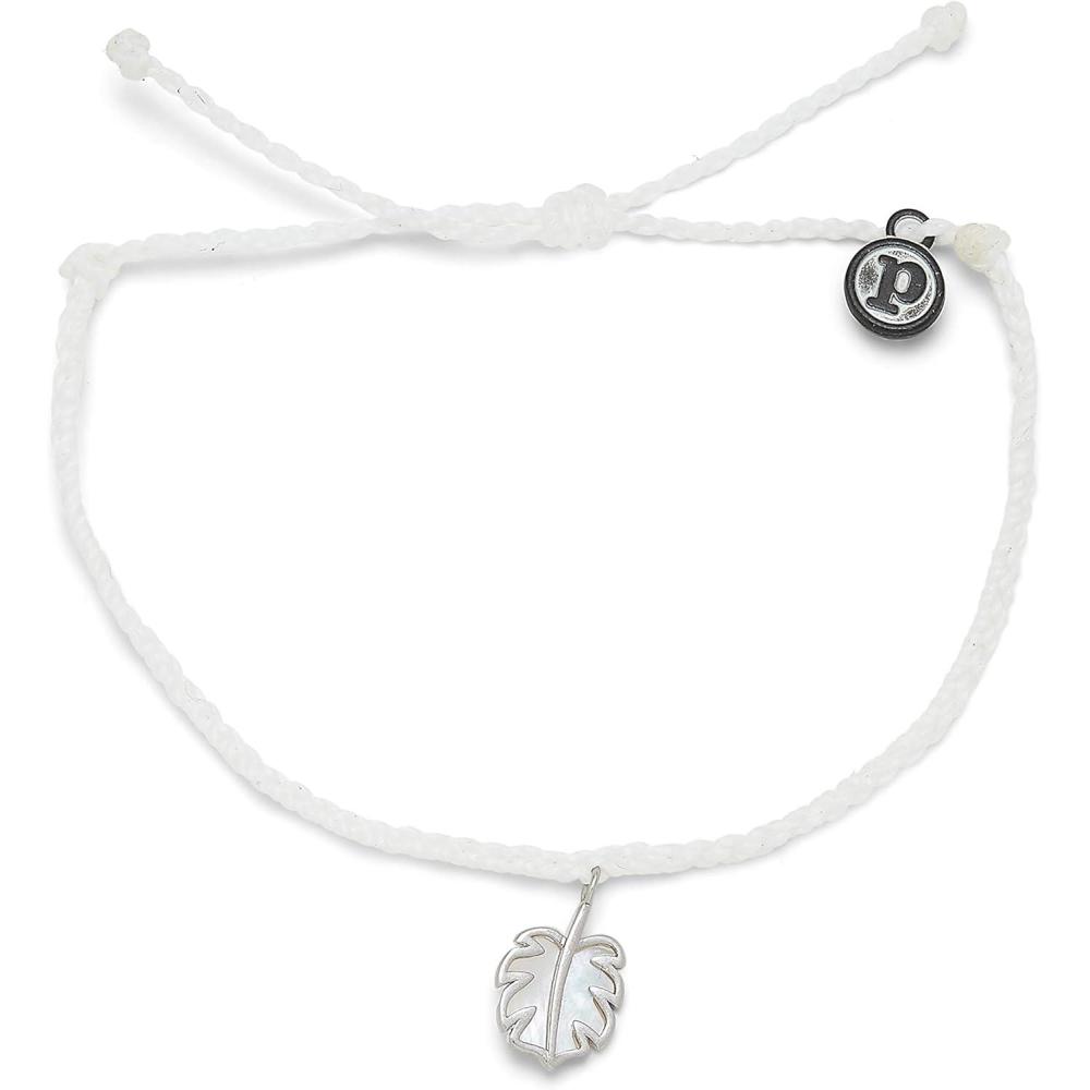 imagePura Vida Silver or Rose Gold Mother of Pearl Monstera Bracelet  100 Waterproof Adjustable BandWhite