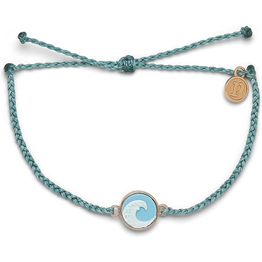 imagePura Vida Silver or Rose Gold Wave Cameo Bracelet  100 Waterproof Adjustable Band Brand CharmRose Gold  Smoke Blue