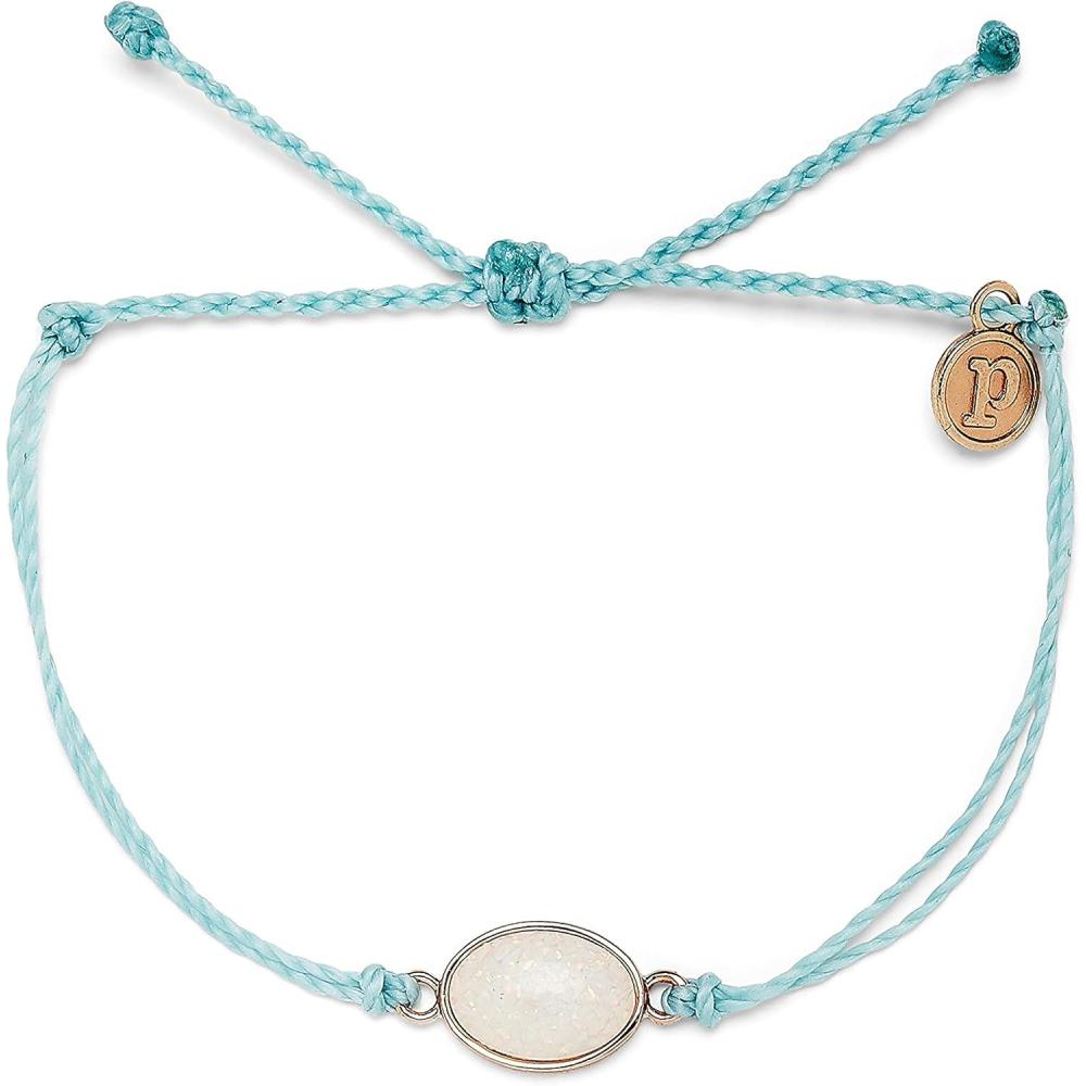imagePura Vida Silver or Rose GoldPlated Opal Bracelet wBlue or White Stone  Adjustable Band Brand CharmRose Gold  Ice Blue