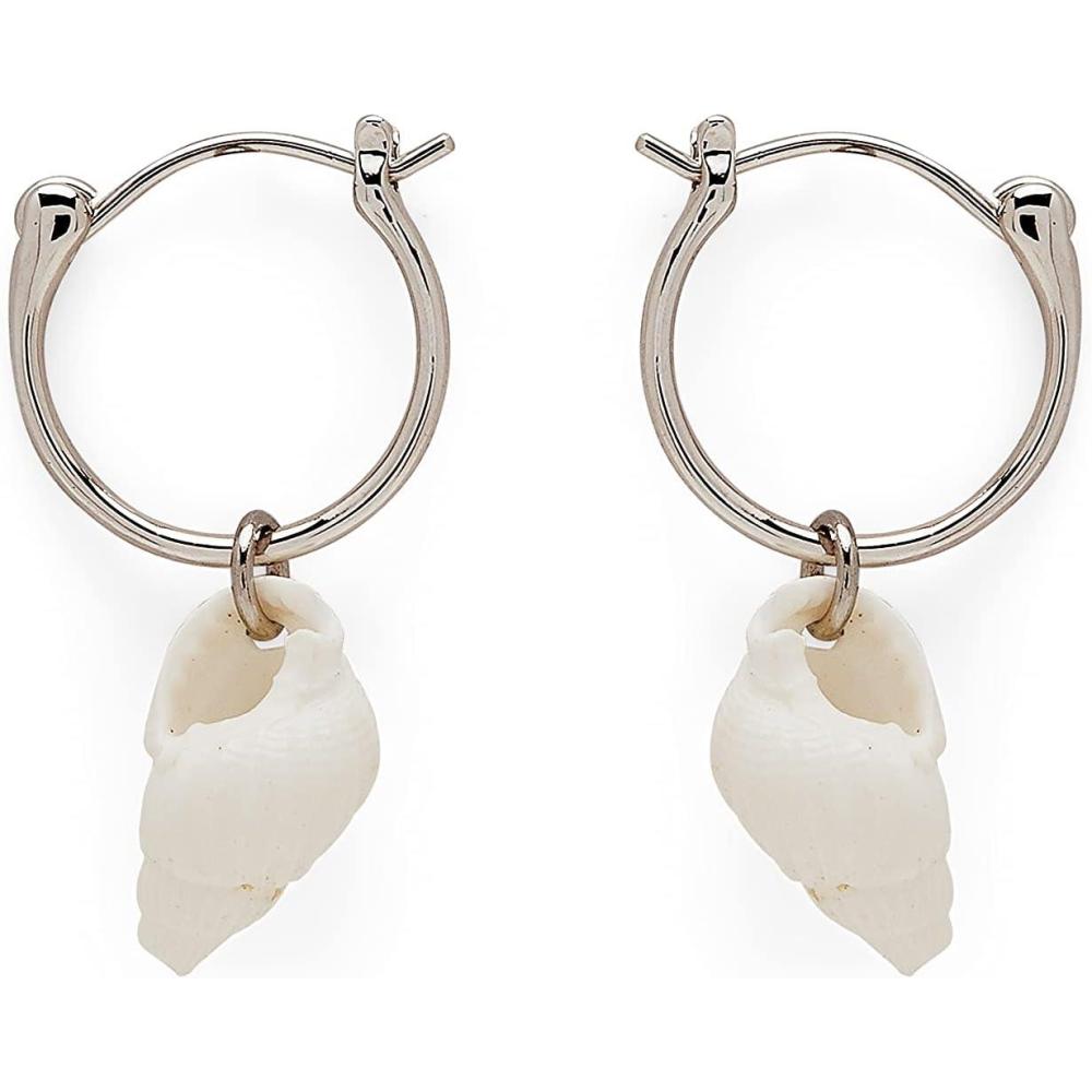 imagePura Vida SilverPlated Elle Shell Hoop Earrings Brass Base Sterling Silver Posts 1 Pair