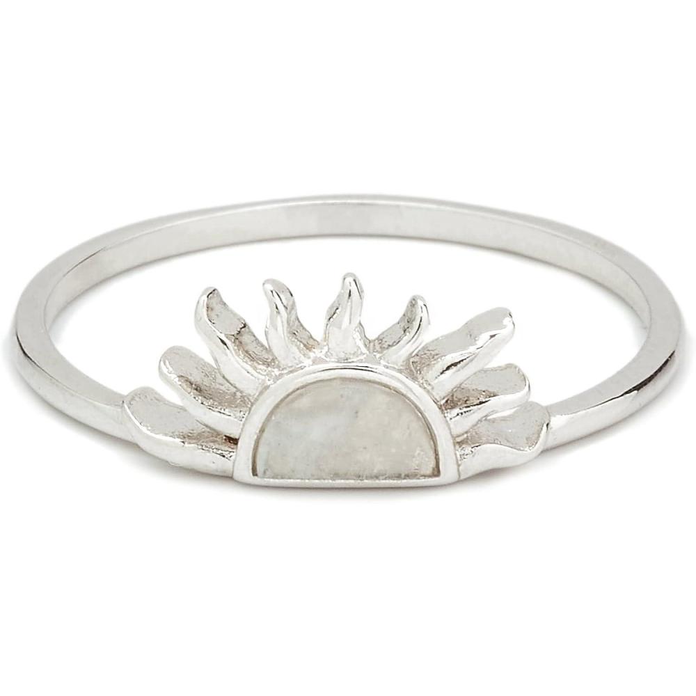 imagePura Vida SilverPlated Half Sun Ring wMoonstone  Brass Base Band Rhodium Plating  Size 59