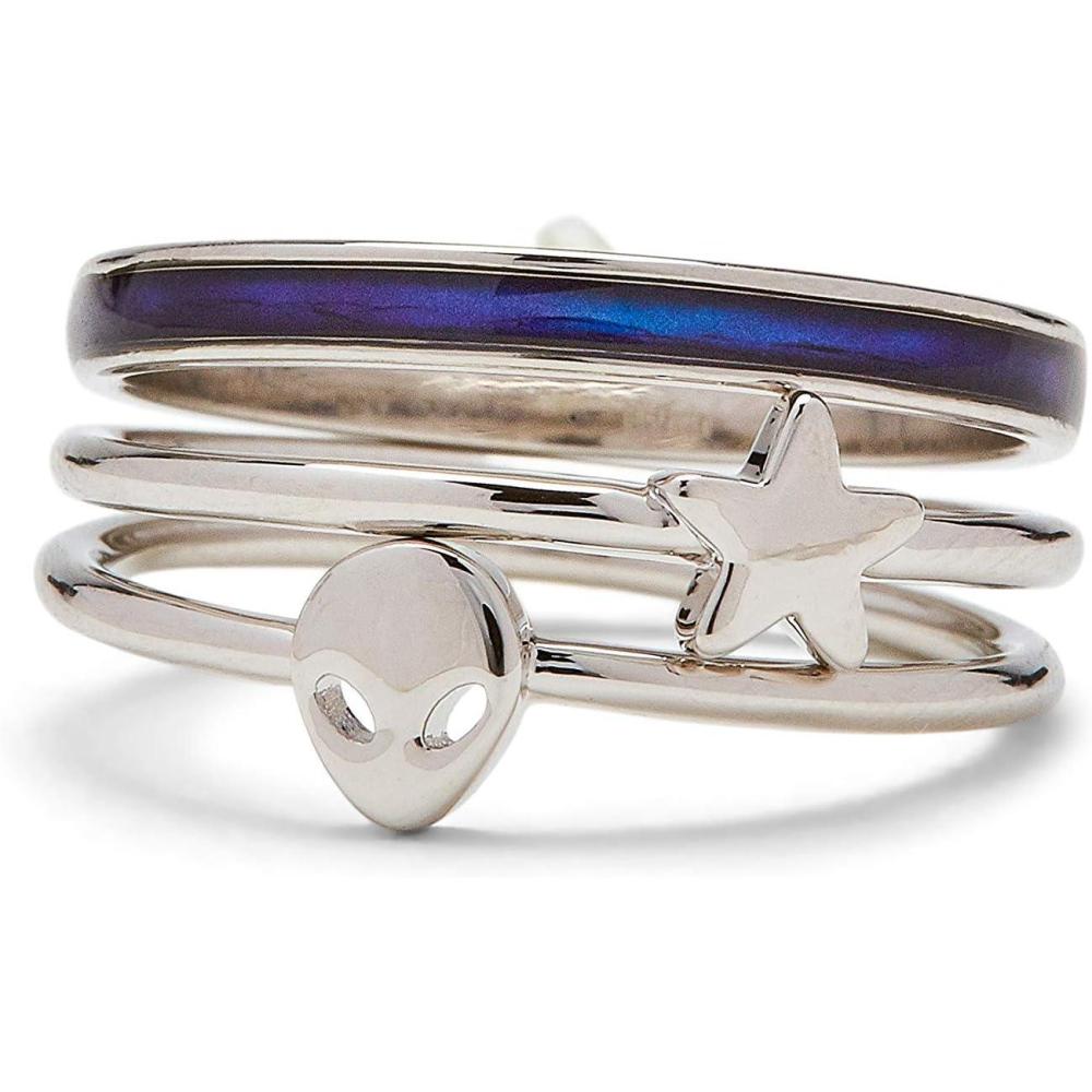 imagePura Vida SilverPlated Lost in the Cosmos Stackable Ring Set  Brass Band Design  4 Pieces Sizes 59