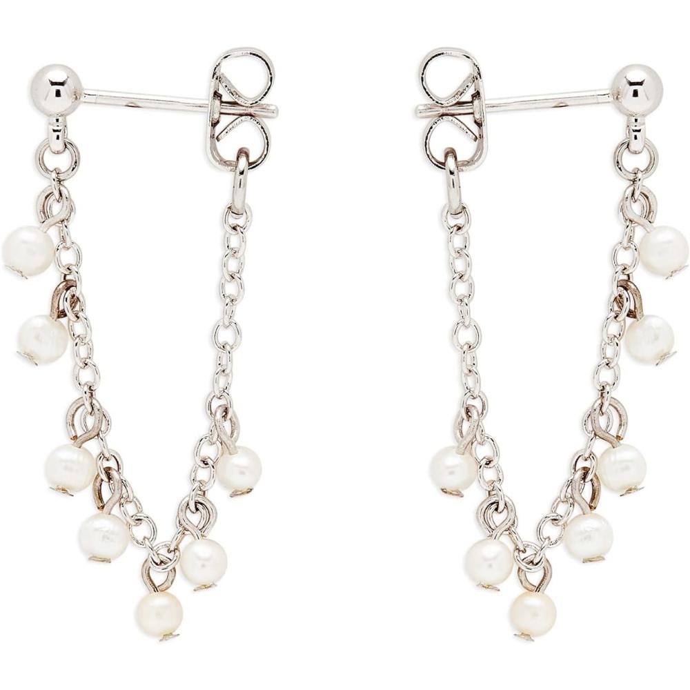 imagePura Vida SilverPlated Pearl Chain Wrap Earrings  Brass Base Sterling Silver Posts  1 Pair
