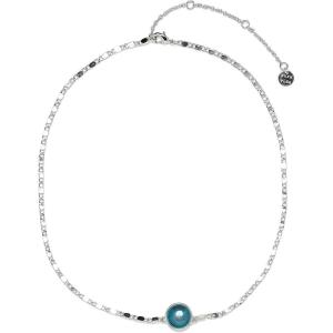 Pura Vida 14″ Silver Mood Stone Choker Necklace – Brand Charm, 3″ Extender