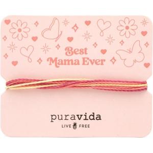 Pura Vida Bracelets Gift Best Mama Ever Card for Moms Bracelet Stack, Pink & Red