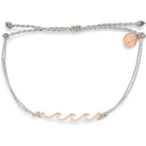 Pura Vida Delicate Wave Bracelet w/Silver or Rose Gold-Plated Brass Casting – Adjustable Braided Band, Waterproof(Rose Gold / Light Gray)