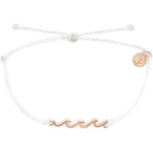 Pura Vida Delicate Wave Bracelet w/Silver or Rose Gold-Plated Brass Casting – Adjustable Braided Band, Waterproof(White)