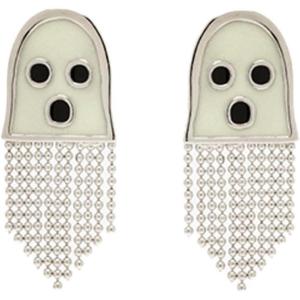 Pura Vida Ghost Emoticon Glow in the Dark Stud Earrings – Halloween Earrings for Women, Silver Dangle Earrings – Halloween Jewelry, Cute Earrings – Silver/Black