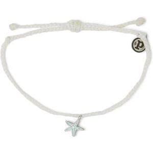 Pura Vida Gold or Silver – Enamel Starfish Bracelet w/Plated Charm – Adjustable Band, 100% Waterproof(Silver Blue White)