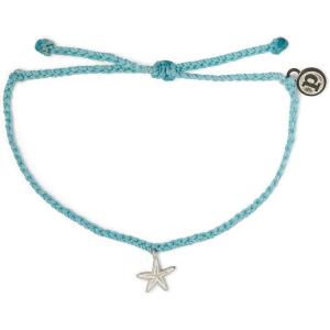 Pura Vida Gold or Silver – Enamel Starfish Bracelet w/Plated Charm – Adjustable Band, 100% Waterproof(Silver White Crystal Blue)