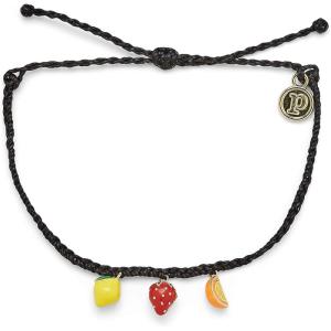 Pura Vida Gold or Silver Fruit Bracelet – 100% Waterproof, Adjustable Band – Plated Brand Charm(Gold / Black)