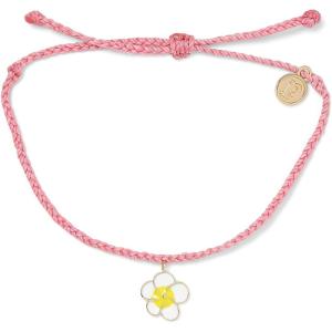Pura Vida Gold or Silver Painted Plumeria Bracelet – Waterproof, Adjustable Band(Gold / Candy Pink)