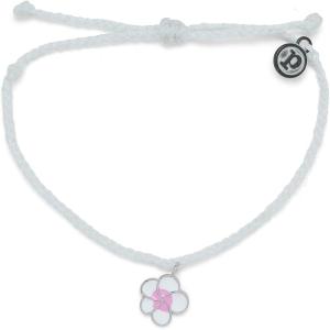 Pura Vida Gold or Silver Painted Plumeria Bracelet – Waterproof, Adjustable Band(Silver / White)