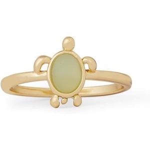 Pura Vida Gold-Plated Sea Turtle Ring – Sterling Silver Band – Sizes 5-9