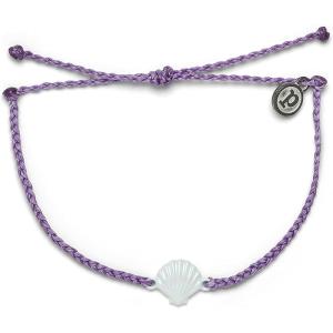 Pura Vida Iridescent White or Blue Shell Bracelet – 100% Waterproof, Adjustable Band, Brand Charm(Light Purple)