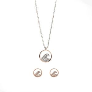 Pura Vida Rose Gold Pave Wave Necklace & Earring Set – Matching Jewelry Pack with Cubic Zirconia Studs
