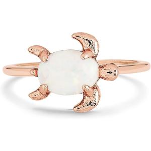 Pura Vida Rose Gold or Silver-Plated Opal Sea Turtle Ring w/White or Blue Stone – Brass Base, Stylish Design – Size 5-9(Rose Gold)