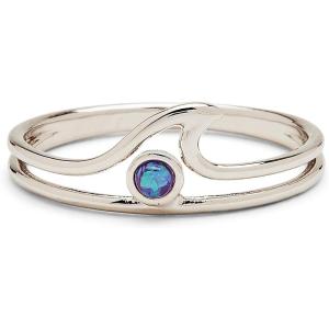 Pura Vida Rose Gold or Silver-Plated Opal Wave Ring w/White or Blue Stone – Brass Base, Stylish Design – Size 5-9(Silver)
