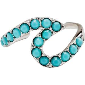 Pura Vida Rose Gold or Silver-Plated Stone Wave Ear Cuff Earring – Czech Crystal or Turquoise Gemstones, Brass Base – 1 Piece(Silver)