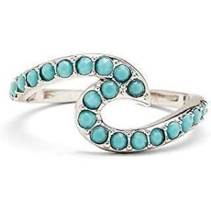 Pura Vida Rose Gold or Silver-Plated Stone Wave Toe Ring w/Opal or Turquoise – Adjustable Ends, Brass Base – One Size(Silver)