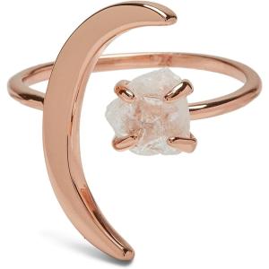 Pura Vida Rose Gold-Plated Crescent Moon Ring w/White Crystal – Adjustable Ends, Brass Base – Size 5-9
