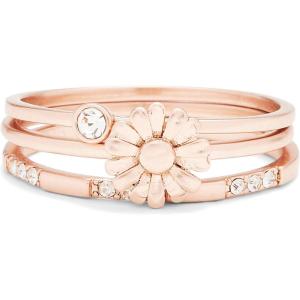 Pura Vida Rose Gold-Plated Daisy Pickin’ Ring Stack – Brass Base, Stylish Design – Set of 3, Sizes 5-9