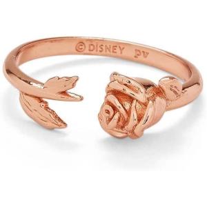 Pura Vida Rose Gold-Plated Disney Belle Rose Open Ring – Rosebud Charm, Brass Base – Size 5-9
