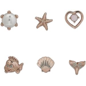 Pura Vida Rose Gold-Plated Disney Little Mermaid Stud Earring Pack – Assorted Designs, Sterling Silver Posts – 6 Studs